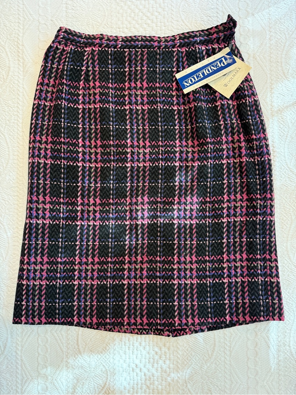 NWT Vintage 90s Pendleton Pencil Skirt 100% Wool Petite 12 12P Pink Black